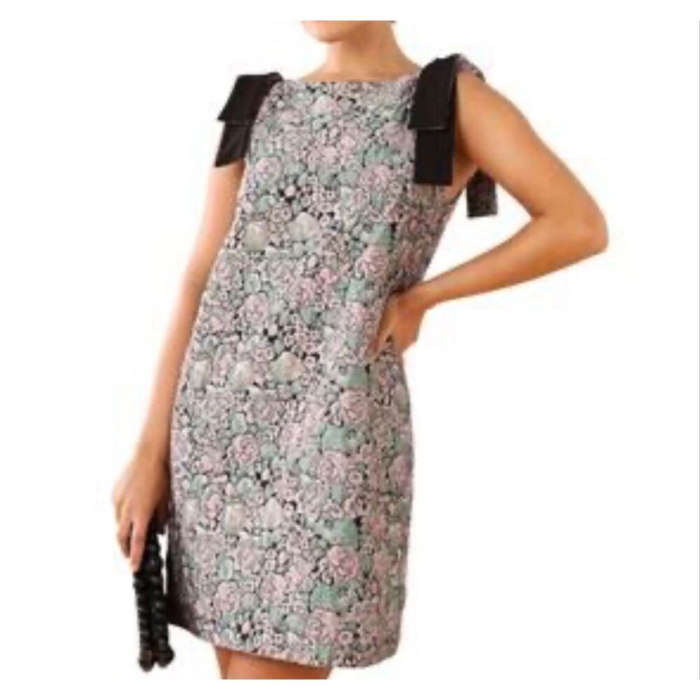 Abbey Dawn Pink Floral Mini Dress with Black Shoulder Bows